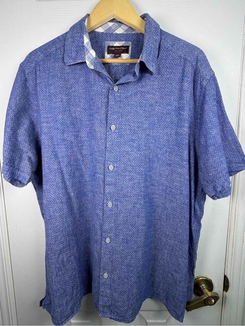 Johnston & Murphy Blue Linen Blend Shirt XL Short Sleeve Button Down Coastal